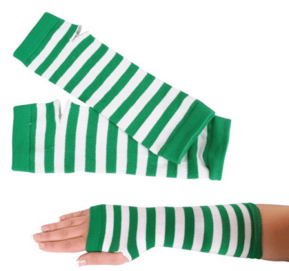 St Patricks Day Green and White Striped Pair of Arm Warmers | Amazon | The Denver Ear